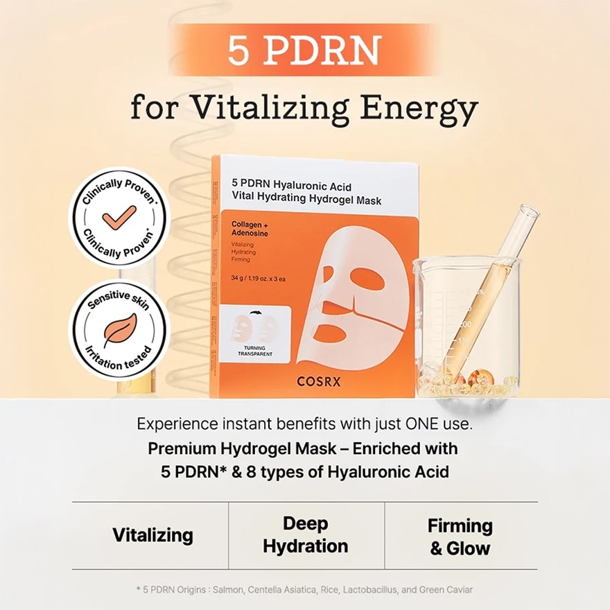 5 PDRN Hyaluronic Acid Vital Hydrating Hydrogel Mask 1s