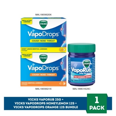 VICKS - Vapodrops Honeylemon 12S + Orange 12S + Vaporub 25g