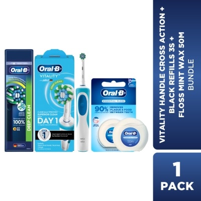 ORAL-B - Vitality Handle Deep Clean + Black Refills 3S + Oral B Floss Mint Wax 50m