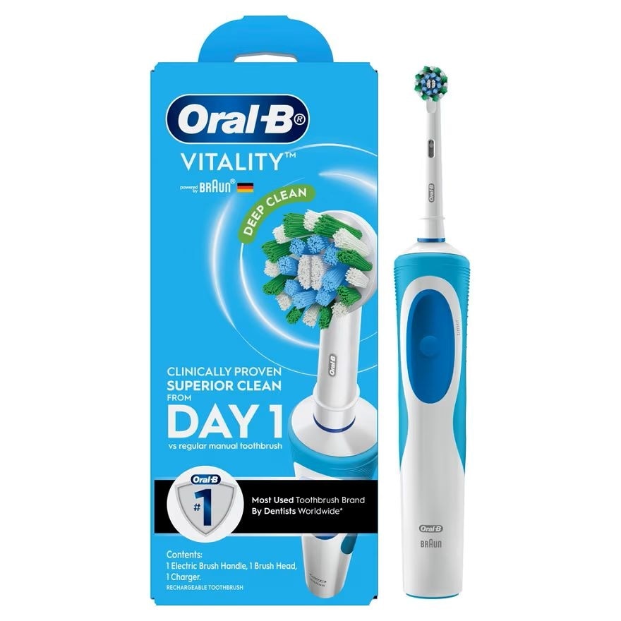 Vitality Handle Deep Clean + Black Refills 3S + Oral B Floss Mint Wax 50m