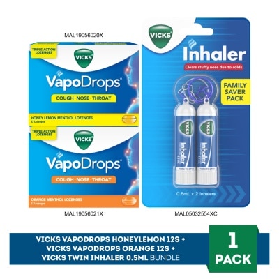 VICKS - Vapodrops Honeylemon 12S + Orange 12S + Twin Inhaler 0.5ml