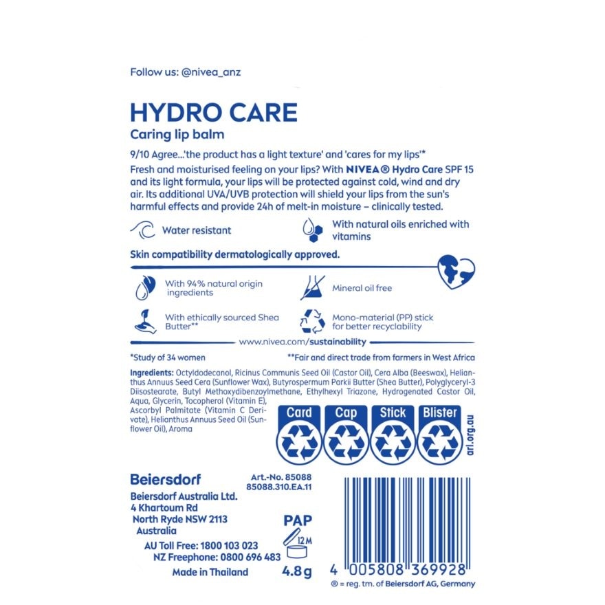 Hydro Care SPF15 Caring Lip Balm 4.8g