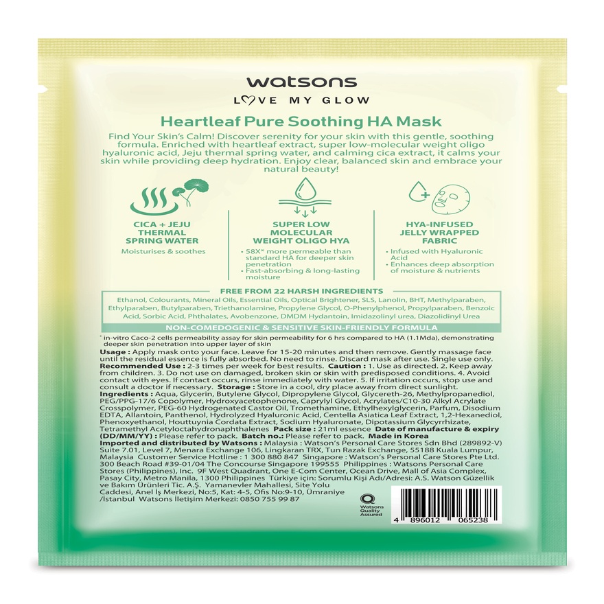 Heartleaf Pure Soothing HA Mask 1s
