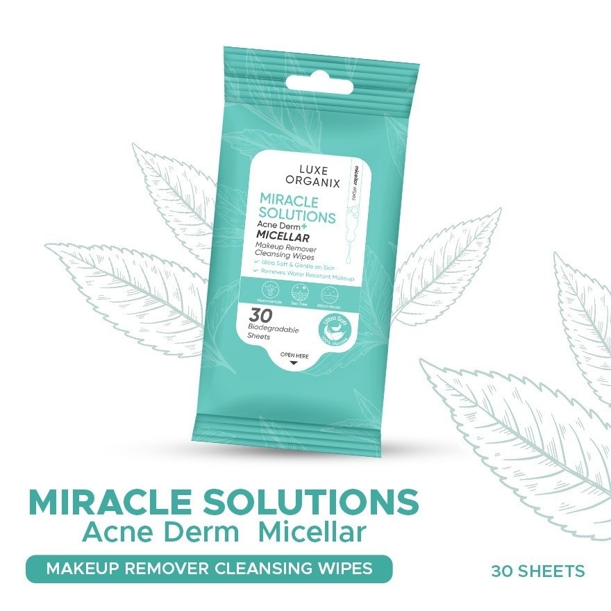 Miracle Solutions Acne Derm+ Micellar Make Up Remover Cleansing Wipes 30s image