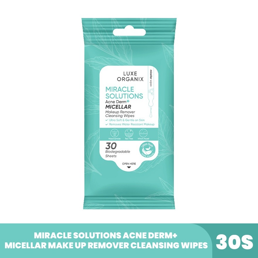 Miracle Solutions Acne Derm+ Micellar Make Up Remover Cleansing Wipes 30s image
