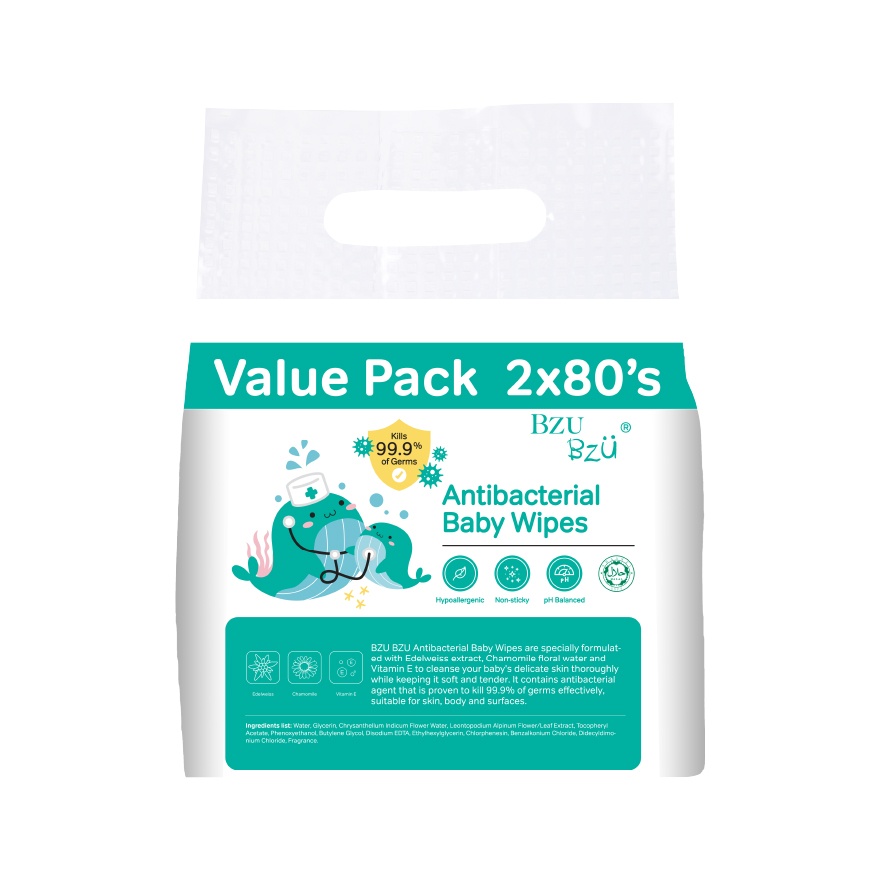 Antibacterial Baby Wipes 2x80sX12