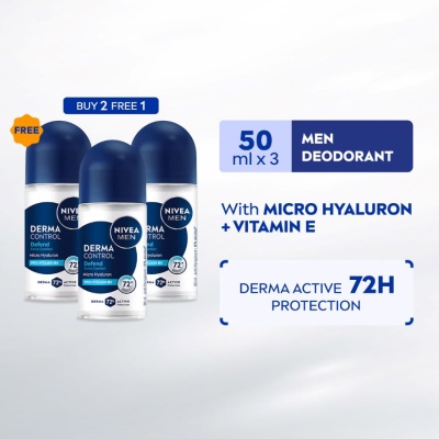 NIVEA FOR MEN - [Buy 2 Free 1] Deodorant Derma Control Defend Roll on 3x50ml image
