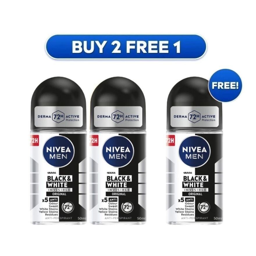 [Buy 2 Free 1] Deodorant Black & White Roll On 3x50ml