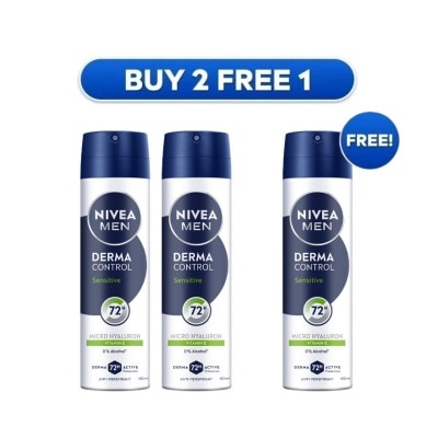 NIVEA FOR MEN - [Buy 2 Free 1] Deodorant Derma Control Sensitive Spray 3x150ml
