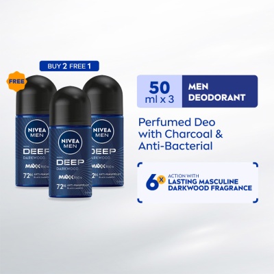 NIVEA FOR MEN - [Buy 2 Free 1] DEEP Deodorant Roll On Twin Pack 3x50ml image