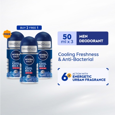 NIVEA FOR MEN - [Buy 2 Free 1] Deodorant Cool Kick Roll On 3x50ml image