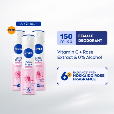 NIVEA - [Buy 2 Free 1] Deodorant Deep Brightening Serum Hokkaido Rose Spray 3x150ml