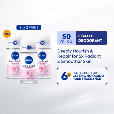 NIVEA - [Buy 2 Free 1] Deodorant Deep Brightening Serum Hokkaido Rose Roll On 3x50ml