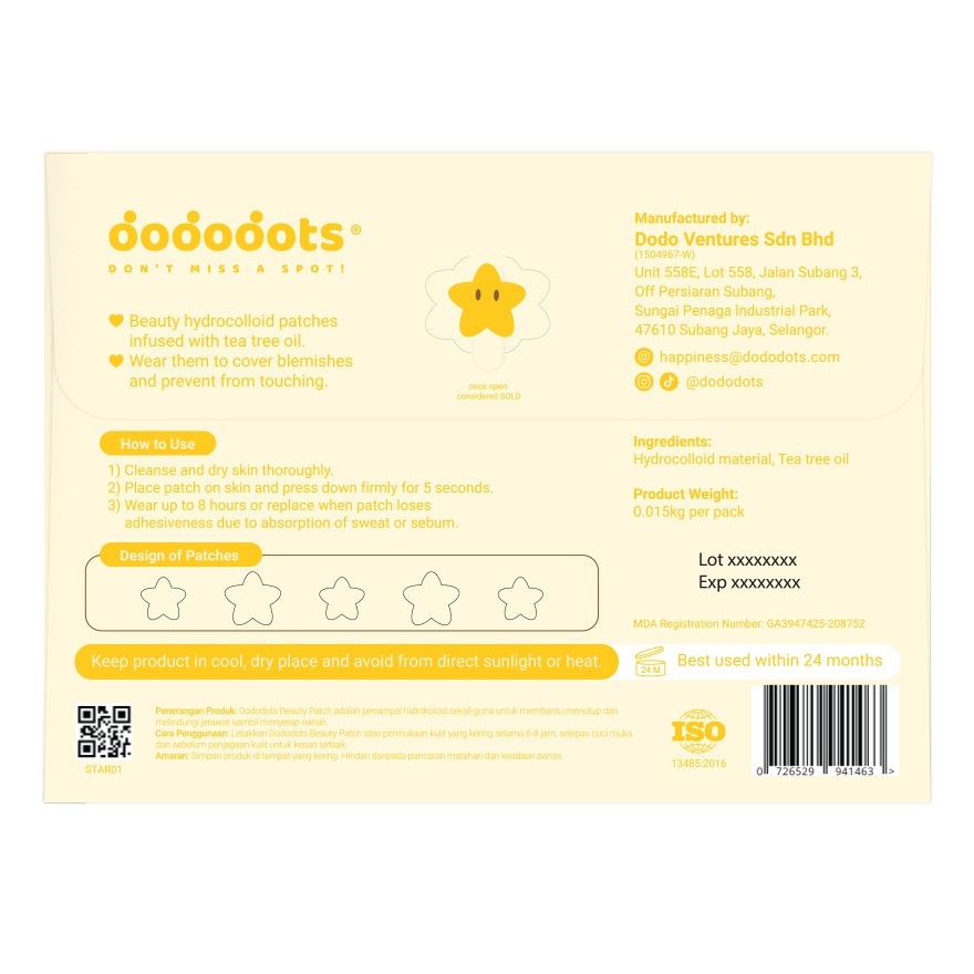 Hydrocolloid Tea Tree Oil Beauty Patch Dodostar 36s
