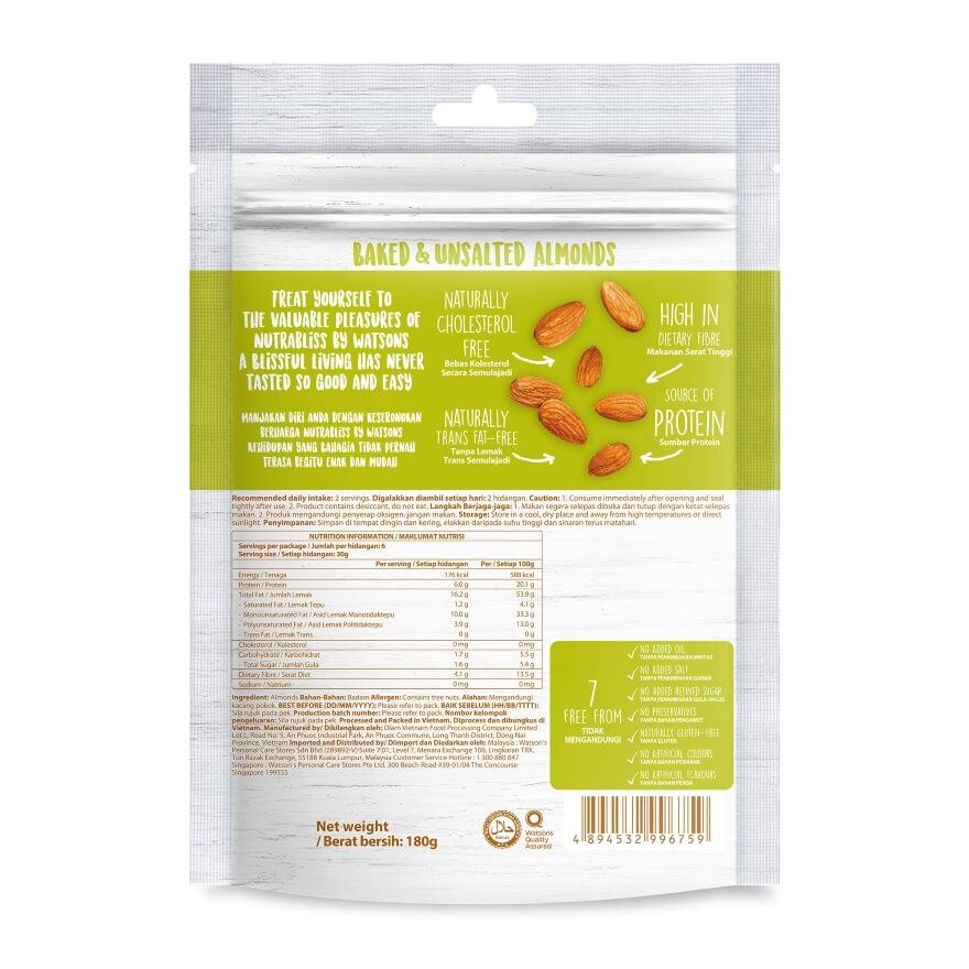 Baked Unsalted Almonds 180g x 3s