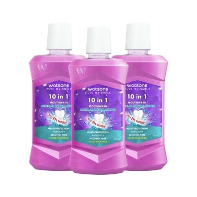 WATSONS - 10 in 1 Mouth Wash 500ml (Alchohol Free) x 3s