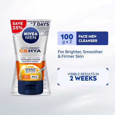 NIVEA FOR MEN - Extra Bright C&HYA Age Defense VItamin Foam 2x100g image