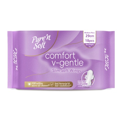 PURE'N SOFT - Comfort V-Gentle Slim Wings Napkin 29cm 18s
