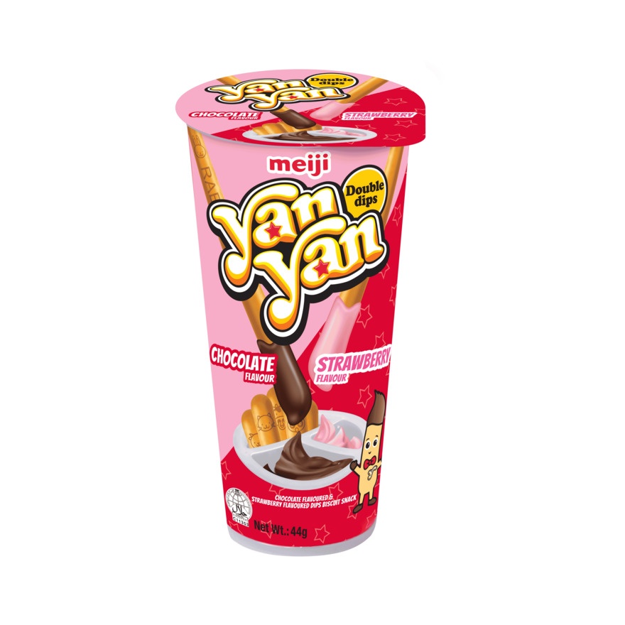 Yan Yan Chocolate and Strawberry Flavour Dip Biscuit Snack 44g image