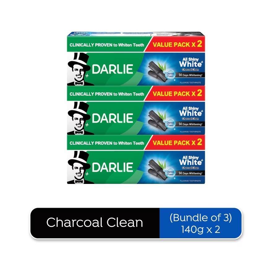 Toothpaste All Shiny White Charcoal Clean 2x140g X3