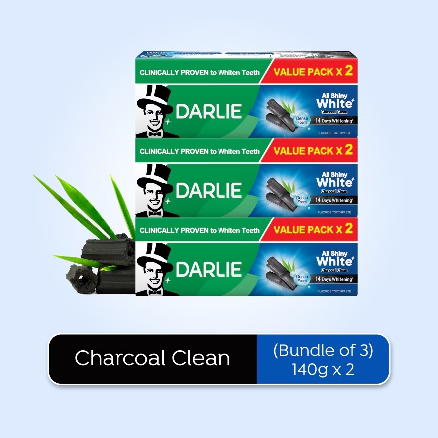 Toothpaste All Shiny White Charcoal Clean 2x140g X3
