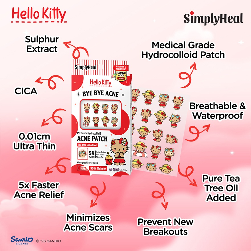Toasty Hello Kitty Day & Night Premium Hydrocolloid Acne Patch 20s