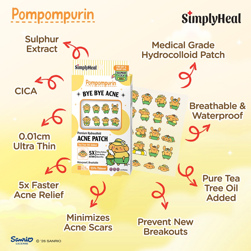 Toasty Pompompurin Day & Night Premium Hydrocolloid Acne Patch 20s