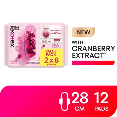 KOTEX - Cranberry Ultrathin Day Sanitary Pad Wing 28cm 2 x 6's - Antioxidant & Anti-inflammation image