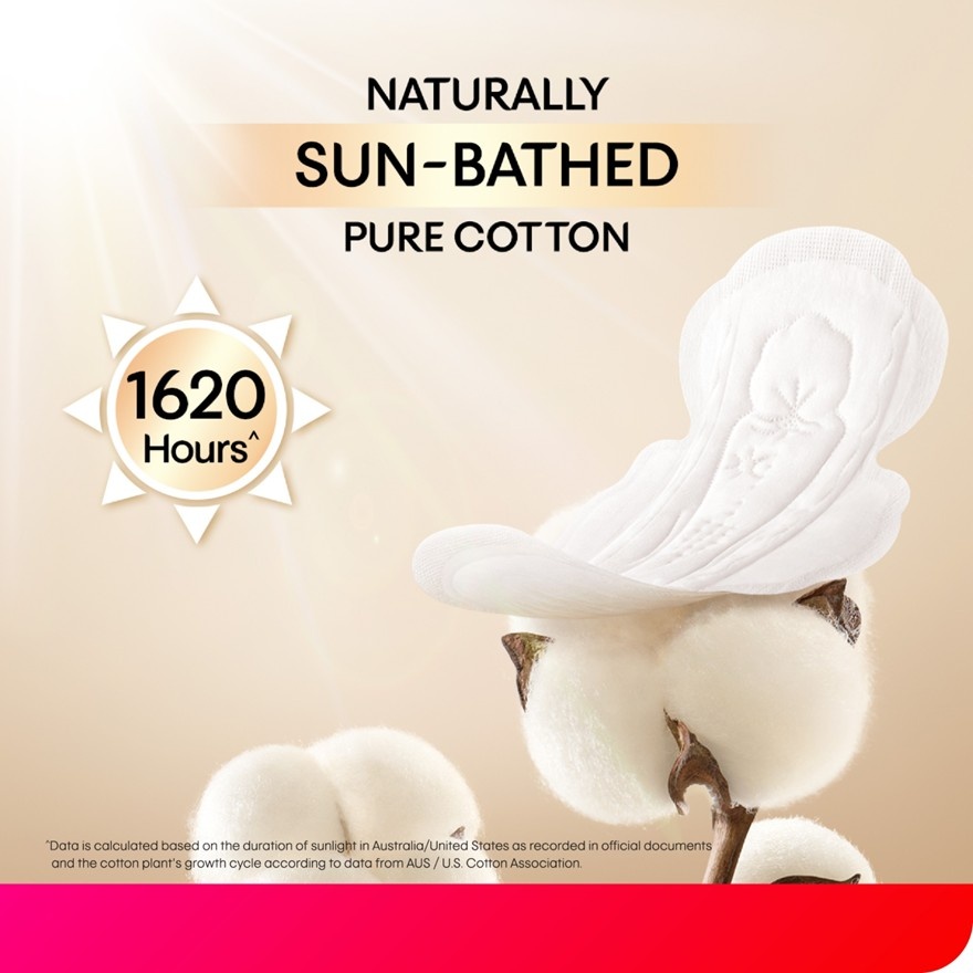 Sun-Bathed Cotton Ultrathin Day Sanitary Pad Wing 24cm 16's - 100% Pure Cotton for Sensitive Skin image