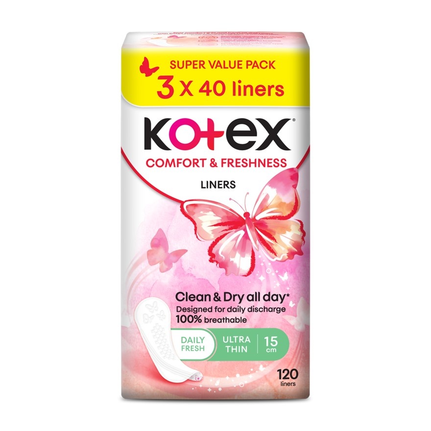 Comfort & Freshness Ultrathin Panty Liners 15cm (3 x 40's) - Clean & Dry All Day with 100% Breathabl