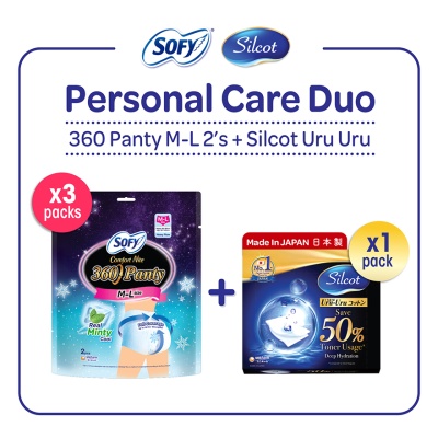 SOFY - Comfort Nite 360 Panty Cool M-L 2s x 3 + Silcot Facial Cotton Uru Uru Puff Pads 40's