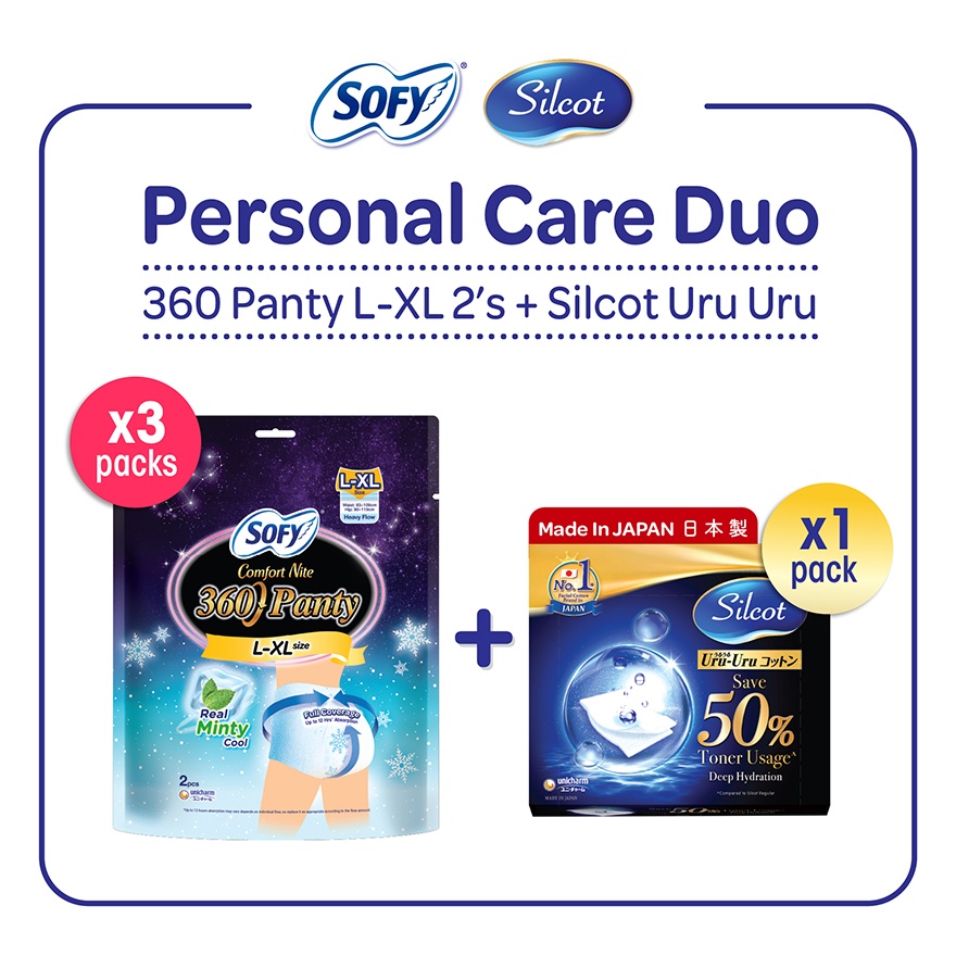 Comfort Nite 360 Panty Cool L-XL 2s x 3 + Silcot Facial Cotton Uru Uru Puff Pads 40's