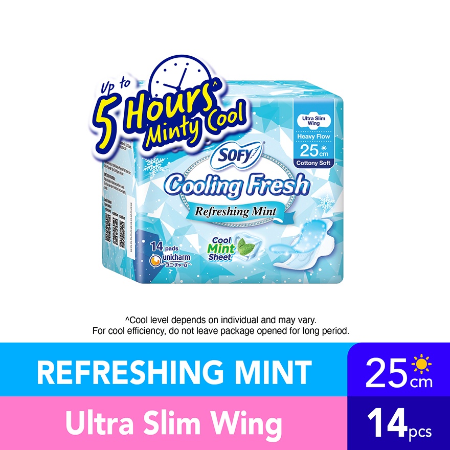Cooling Fresh Day Ultra Slim 25cm 14s x 2 + + Silcot Facial Cotton Uru Uru Puff Pads 40's