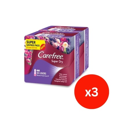 CAREFREE - Super Dry Shower Fresh Scent Liners 2x50s (3 packs)