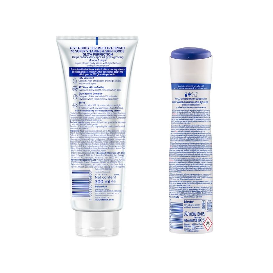 Extra Bright 10 Super Vitamins & Skin Foods Serum Lotion 300ml & Deodorant Extra Bright Spray 150ml