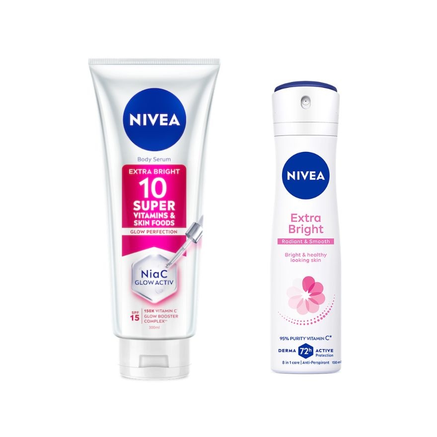 Extra Bright 10 Super Vitamins & Skin Foods Serum Lotion 300ml & Deodorant Extra Bright Spray 150ml