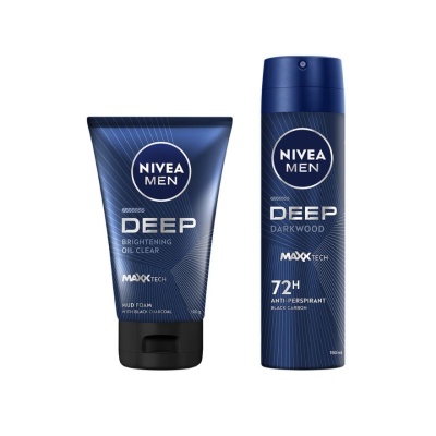 NIVEA FOR MEN - DEEP Deodorant Spray 150ml & DEEP White Oil Clear Mud Foam 100g image