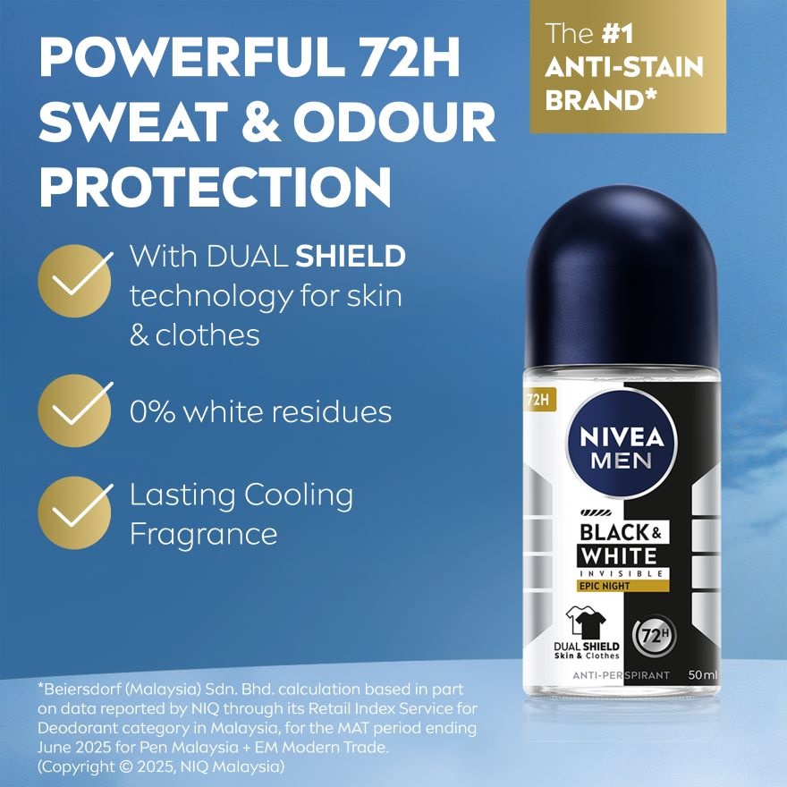 Deodorant Black & White Epic Night Roll On 50ml