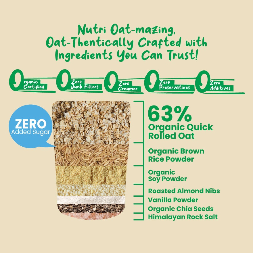 Nutri Oat-mazing Instant Cereal Drink 0% Added Sugar Brown Rice 28gx11s image