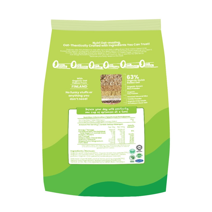 Nutri Oat-mazing Instant Cereal Drink 0% Added Sugar Brown Rice 28gx11s image