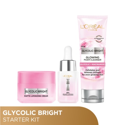 L'OREAL PARIS SKIN CARE - Glycolic Bright Foam 100ml & Glycolic Bright Matte Cream 30ml & Glyco Melasyl Serum 15ml