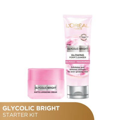 L'OREAL PARIS SKIN CARE - Glycolic Bright Foam 100ml & Glycolic Bright Matte Cream 30ml image