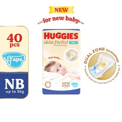 HUGGIES - Skin Perfect Tape Diapers NB 40s - Dual Zone Technology For Healthy Skin image