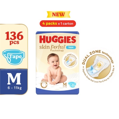 HUGGIES Skin Perfect Tape Diapers M 34s (4 Packs) Dual Zone Technology For Healthy Skin image