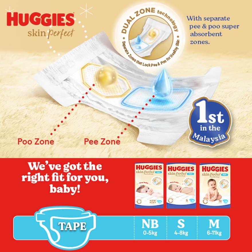Skin Perfect Tape Diapers S 38s (4 Packs) - Dual Zone Technology For Healthy Skin