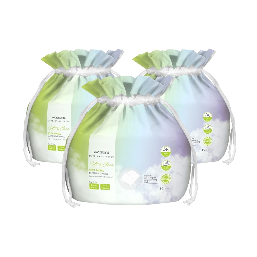Soft Facial Cleansing Towel 80s x 3 pack