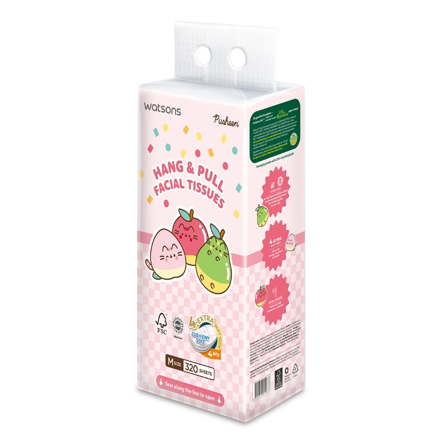 Pusheen Velvet Hang & Pull Facial Tissue 4ply x 320sheets x 1s x 4 pack