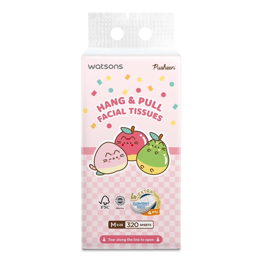 Pusheen Velvet Hang & Pull Facial Tissue 4ply x 320sheets x 1s x 4 pack