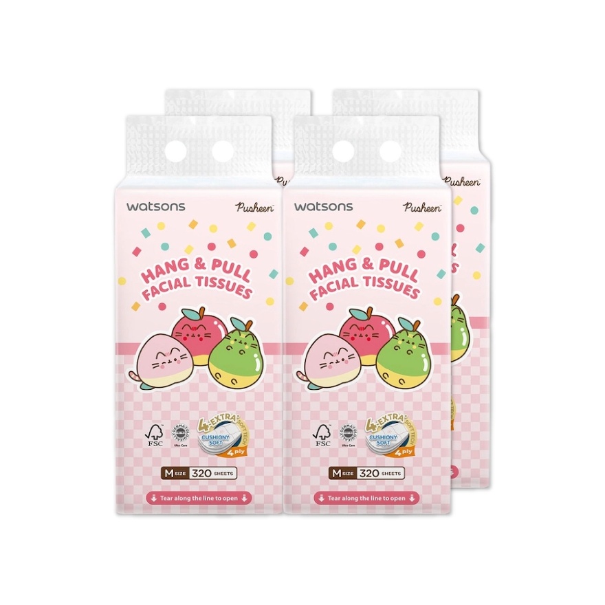 Pusheen Velvet Hang & Pull Facial Tissue 4ply x 320sheets x 1s x 4 pack
