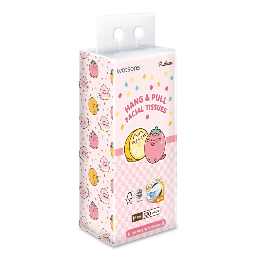 Pusheen Velvet Hang & Pull Facial Tissue 4ply x 320sheets x 1s x 4 pack